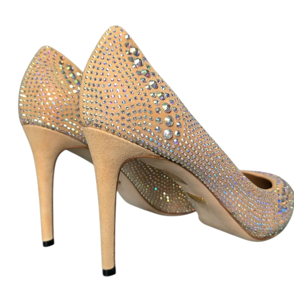 Gucci Aurora Swarovski Crystal Suede Pumps 338727 Champagne EU 41.5 Box - Picture 11 of 16